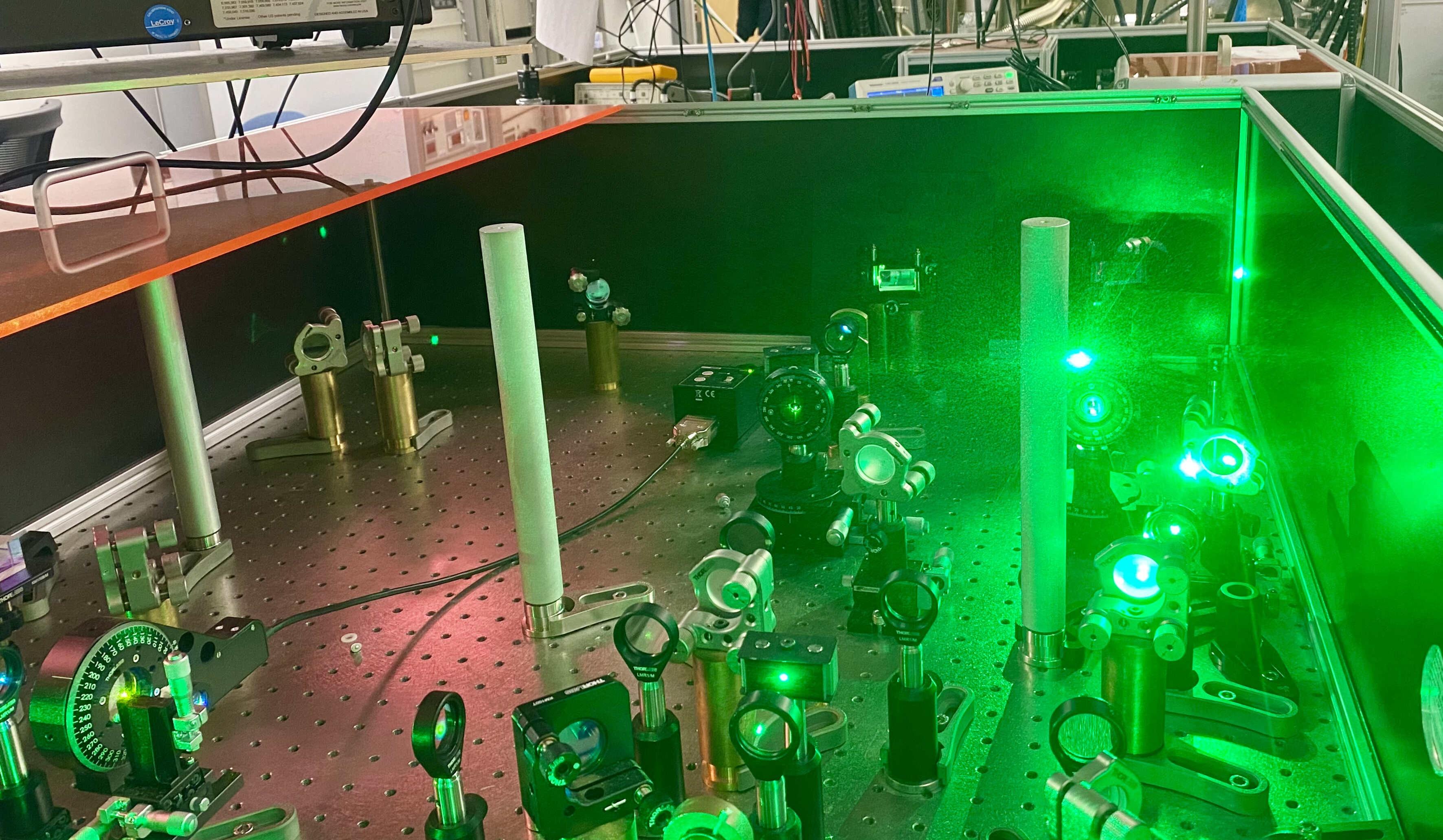 Experimental set up for generating laser pulses of femtosecond (10^-15 s) duration and tunable wavelength. These laser pulses are incident on nanoscale solid-state materials in ultra high vacuum to study the associated carrier dynamics under quantum confinement